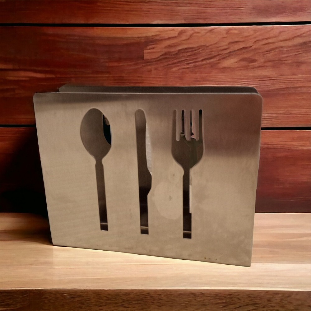 Decorative Silver Metal Napkin Holder Cut-Out Utensils 2014 Mainstays READ